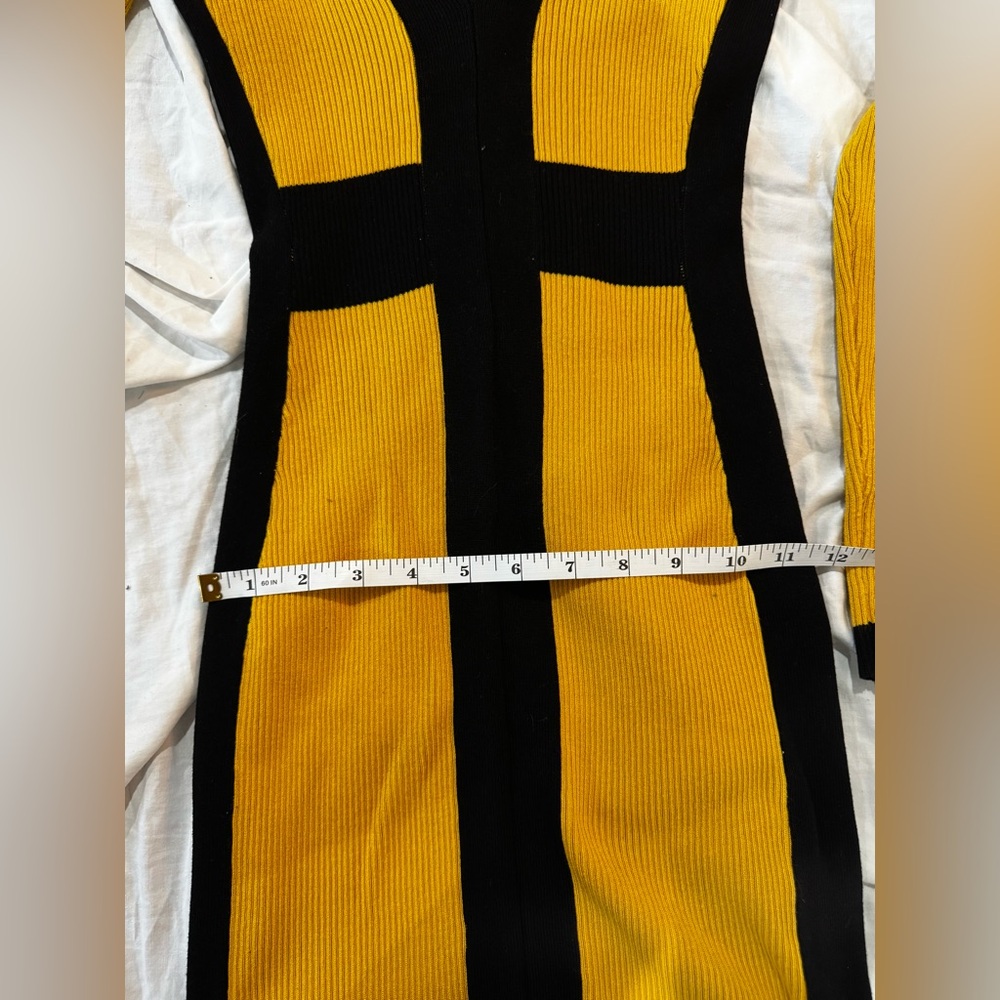 Yellow and Black Ribbed Knit Body-Con Long Sleeve Mini Dress (Size M) - Picture 12 of 13